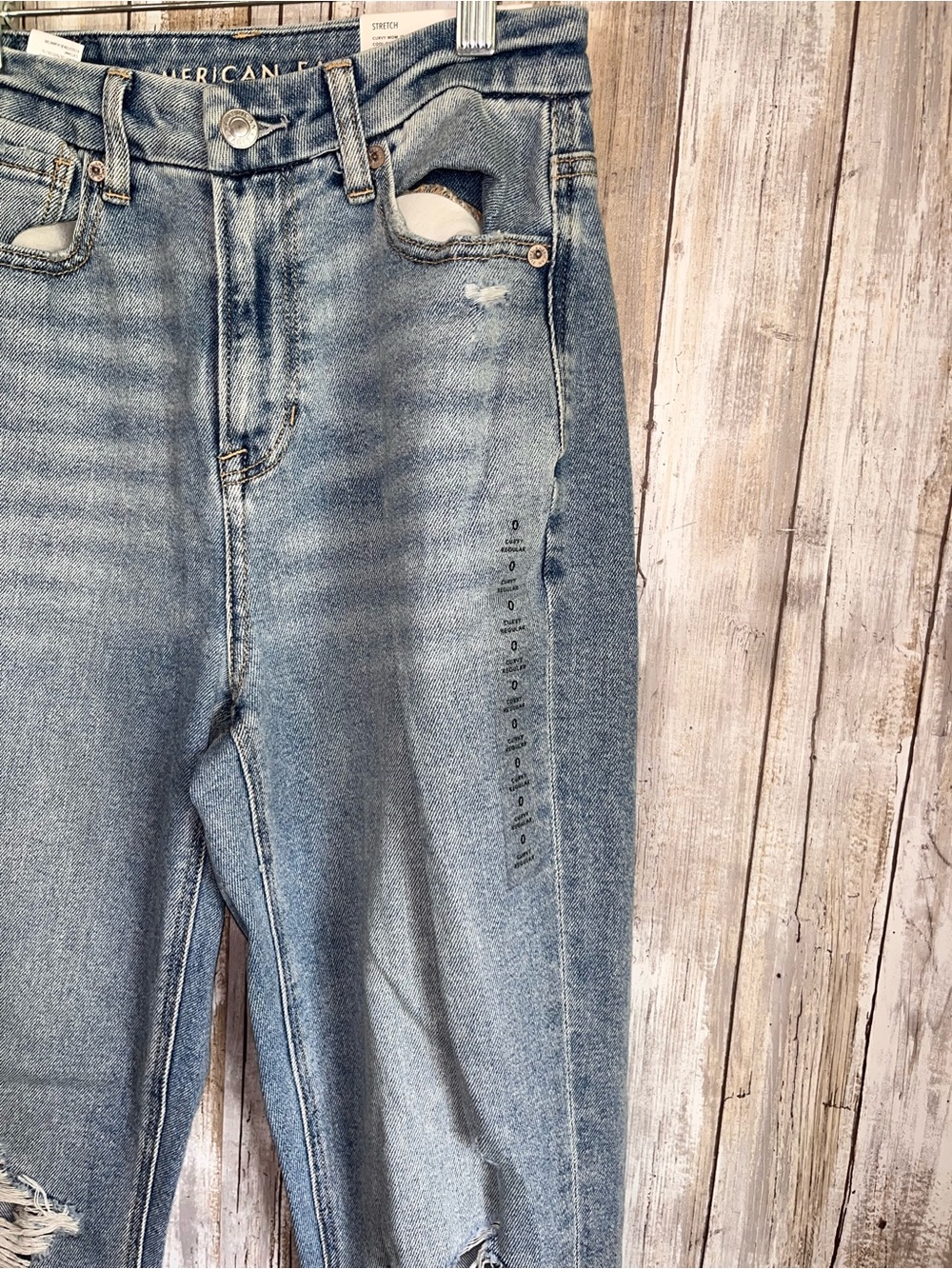 American Eagle Curvy Mom Jeans Size 0 High Rise Distressed Stretch NWT - Picture 3 of 6